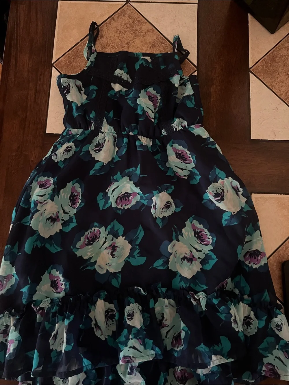 The Children's Place Navy Floral Spaghetti-Strap Ruffle Dress